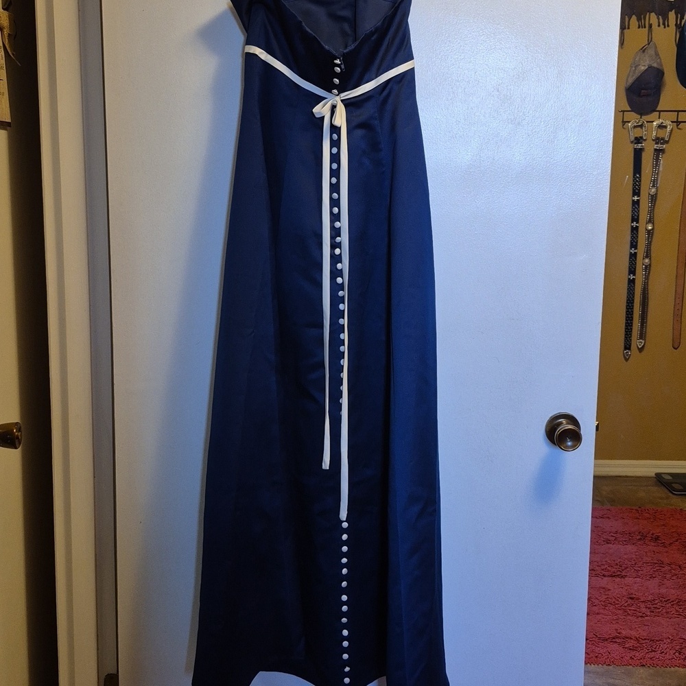 Alexia Design, Elegant Navy And White, Strapless Gown.